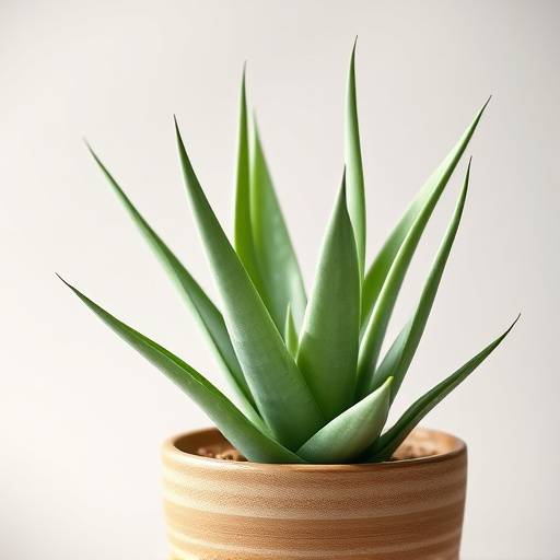 Foto de uma planta Aloe Vera em um vaso de cerâmica.