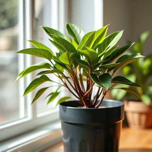 Foto de uma planta Zamioculcas Zamiifolia em um vaso preto.
