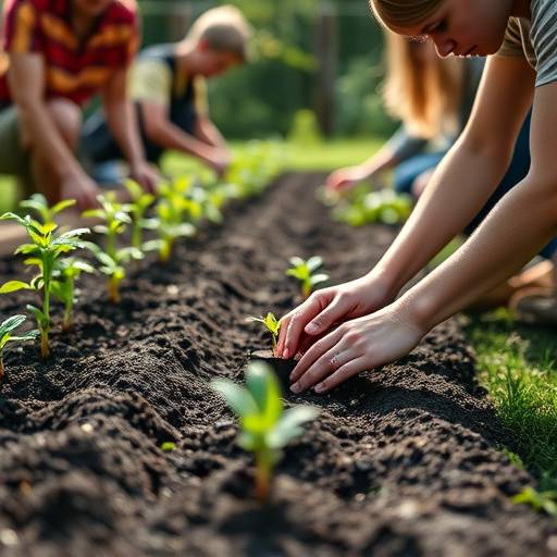 Participantes de uma oficina de jardinagem da Florescendo Vidas aprendendo sobre o plantio de mudas.